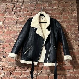 Mango size XL faux shearling aviator jacket